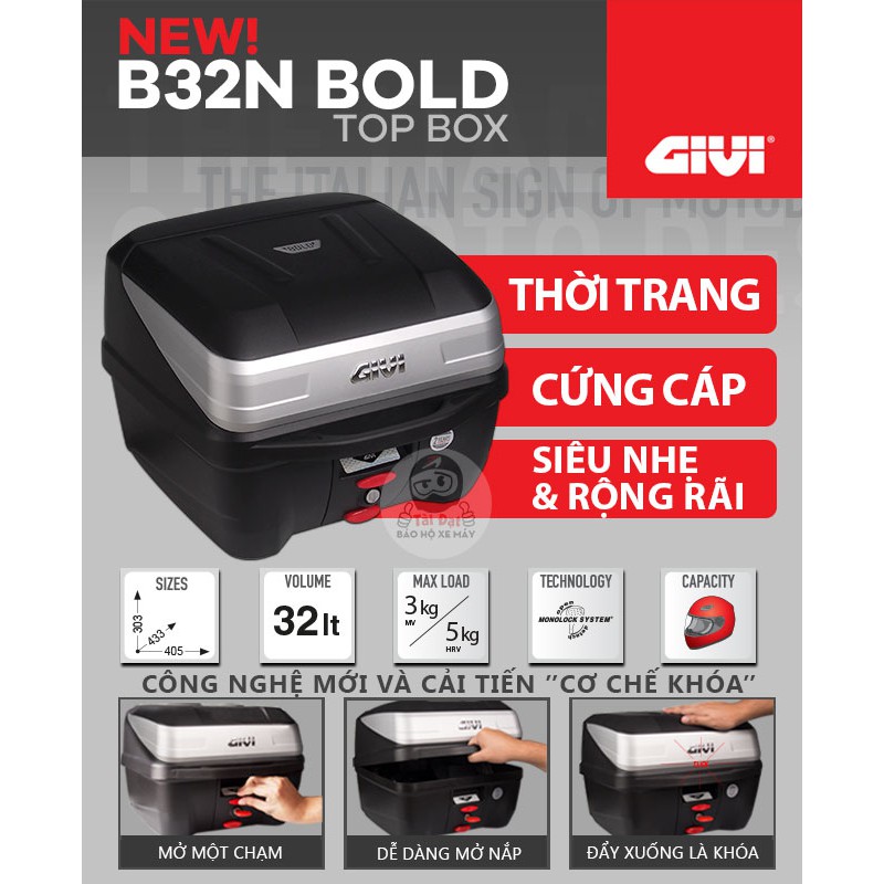 Thùng GIVI B32N Bold chính hãng tặng kèm đế