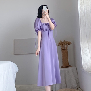 Đầm nữ tay phồng cổ vuông phong cách cổ điển