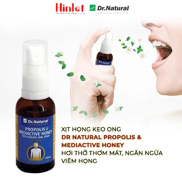Chai Xịt Thơm Miệng Keo Ong Dr Natural Propolis & Mediactive Honey của AstraGreece (Hộp/ lọ 30ml)