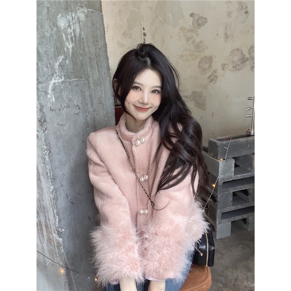 𝐎𝐑𝐃𝐄𝐑. Áo Khoác Lông Tiểu Thư Đính Khuy Ngọc