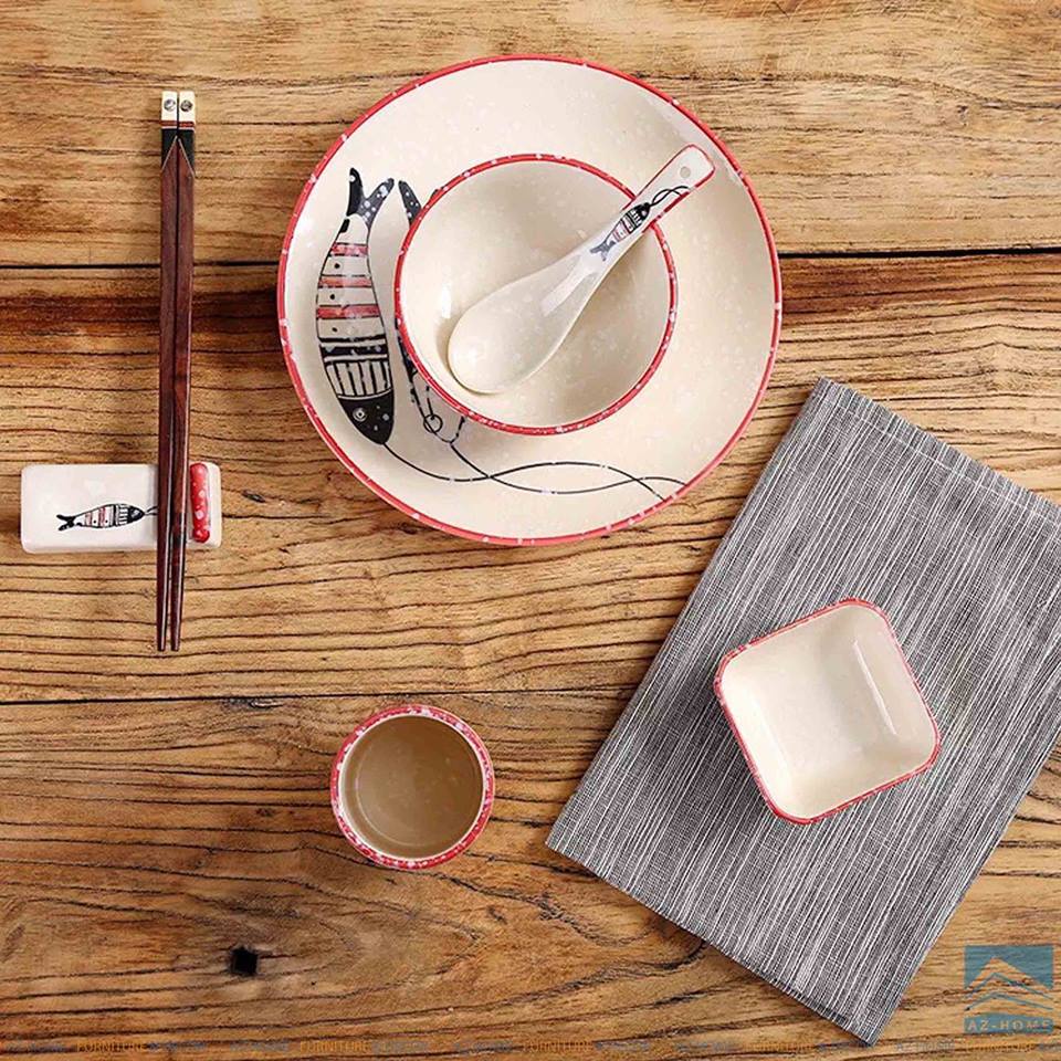 Bộ bát đĩa gốm sứ cao cấp  lẻ Cá đôi phong cách nhật bản