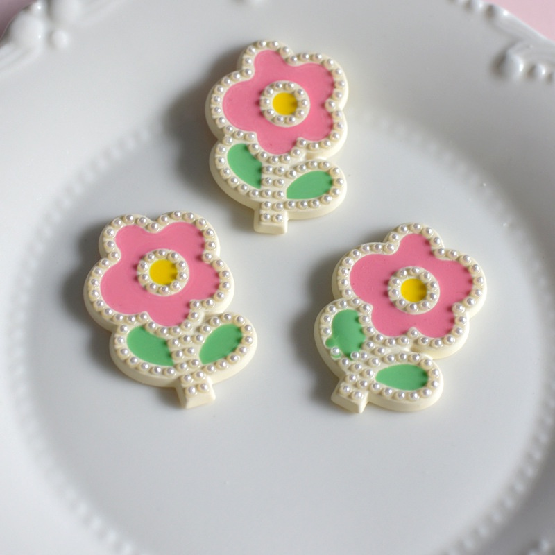 Bộ 5 Kẹp Tóc Hình Hoa Bằng Resin Đính Ngọc Trai Trang Trí Điện Thoại / Bông Tai DIY