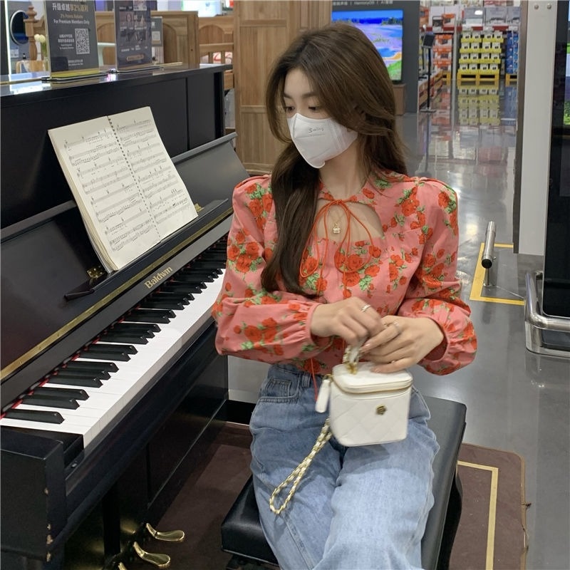 Áo Sơ Mi Dáng Ôm In Họa Tiết Hoa Phong Cách Cổ Điển Xinh Xắn Dành Cho Nữ