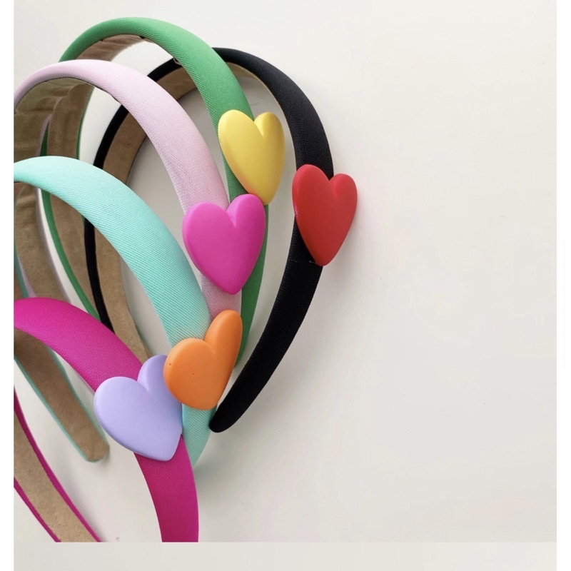 Bờm xước tóc vải màu trơn đính trái tim siêu đáng yêu cho bé