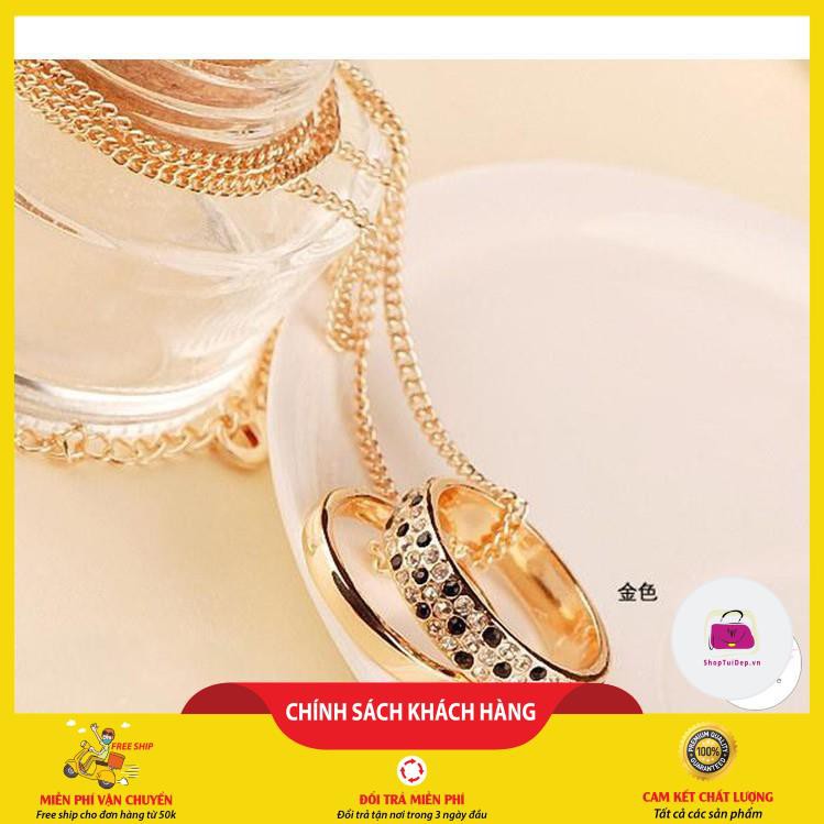 [ Freeship 50k ] Dây Chuyền Mặt 2 Nhẫn Đính Đá Thời Trang Cho Nam Nữ