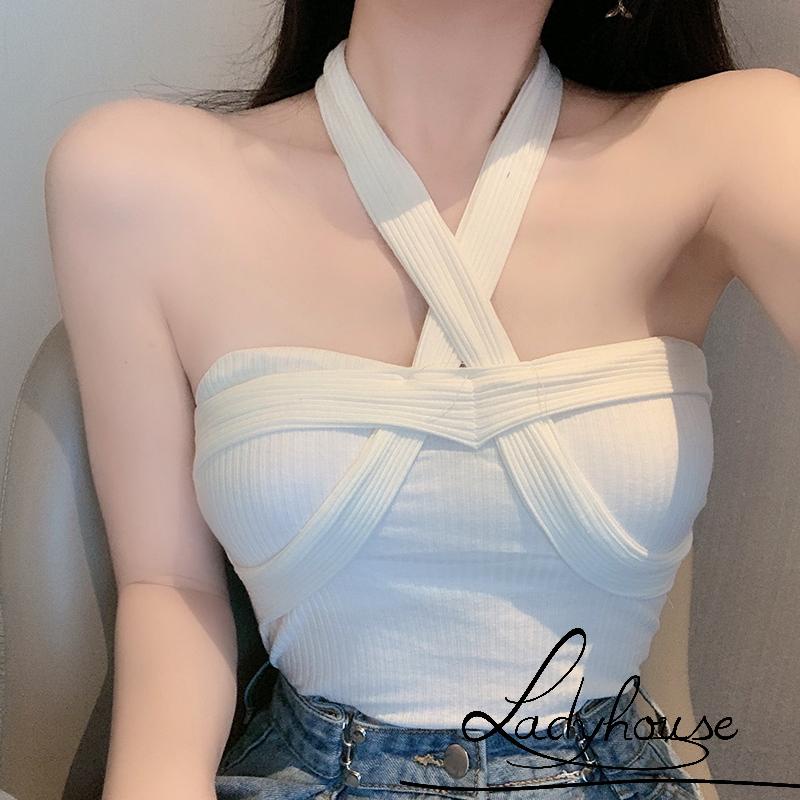 Áo Dệt Kim Hai Dây Màu Sắc Trơn Thời Trang Mùa Hè Cho Nữ
