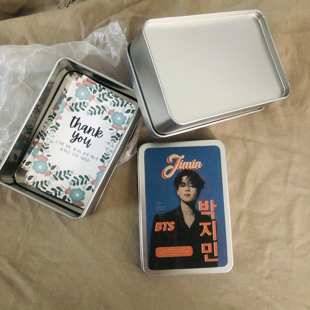 Set 7-99 card BTS combo gift và Hộp KIM LOẠI 7.5x11x4cm đựng được 100 card BTS Vintage Kpop All Stars sang xịn mịn