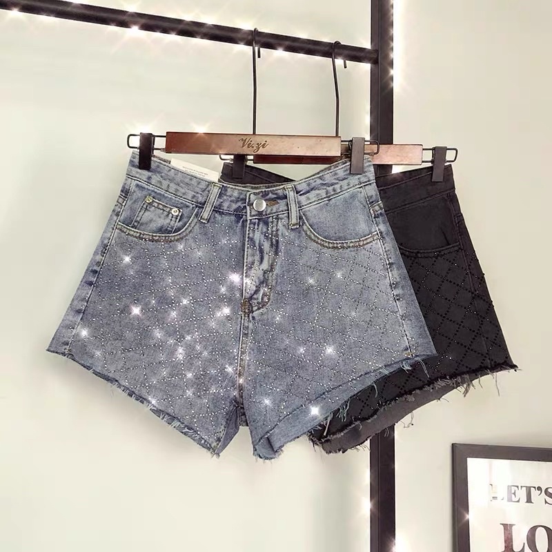 Quần Short Bò Jeans Denim Cườm Nhũ