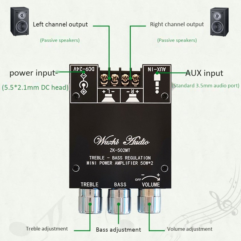 Bảng module khuếch đại âm thanh Zk-502MT Bluetooth 5.0 2.0 chuyên dụng