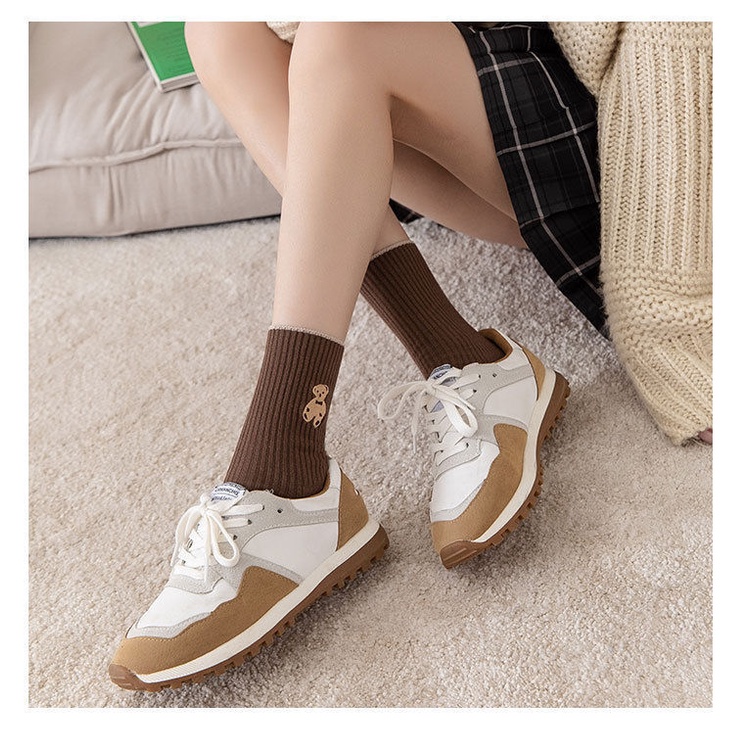 Vớ cotton Cao Vừa Thêu Họa Tiết Chú Gấu Dễ Thương Phong Cách Hàn Quốc Thời Trang Cho Nữ
