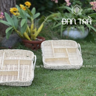 Khay Mây Vuông Đựng Mứt, Bánh Kẹo, Khay Mây Đan Nhiều Ngăn, Decor Mây Tre ĐAN TRÀ, Nội Thất Mây Tre Đan