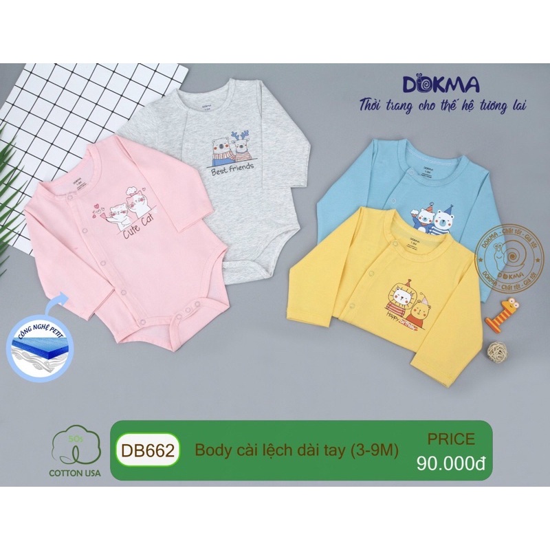 Body đùi tay dài vải bamboo Dokma cho bé 3-9m