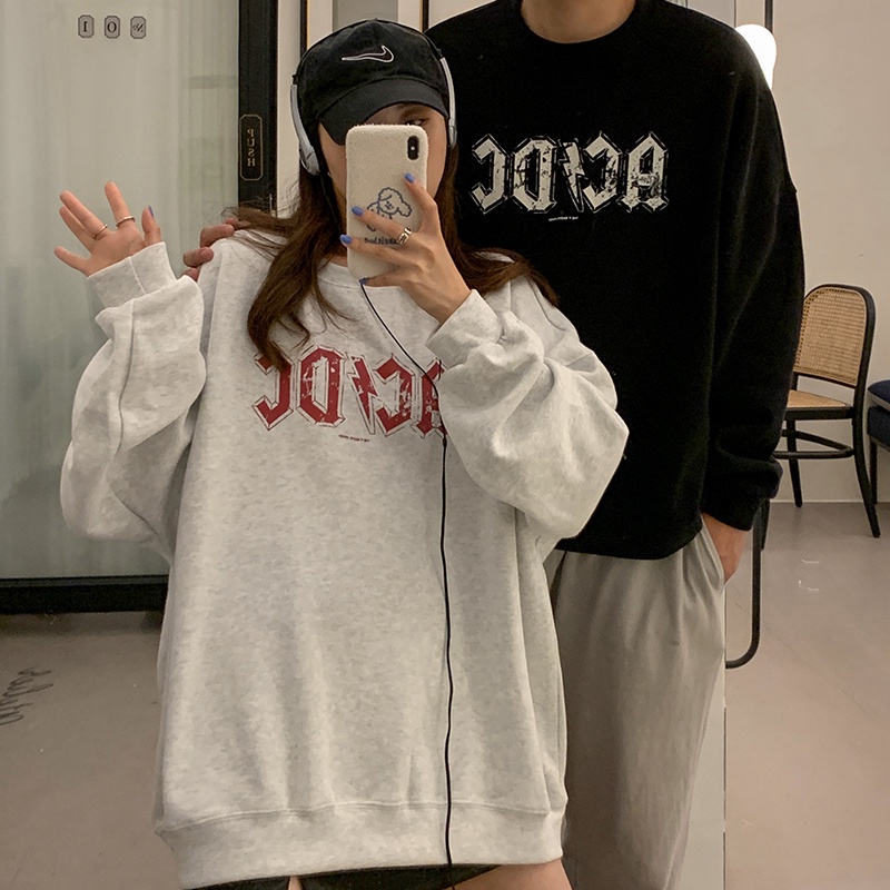 Áo sweater tay dài cổ tròn dáng rộng in chữ kiểu Hàn Quốc dễ phối đồ
 | BigBuy360 - bigbuy360.vn