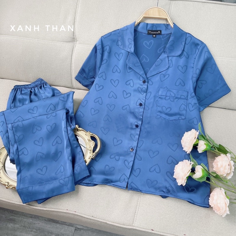 Bộ mặc nhà Pyjama chất lụa gấm Tea Store áo cộc quần dài 4 màu