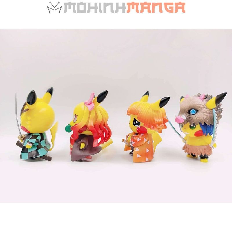 Mô hình Picachu 4 nhân vật Kimetsu No Yaiba Tanjiro Tanjirou Nezuko Zenitsu Inosuke Pokemon Pikachu Thanh Gươm Diệt Quỷ