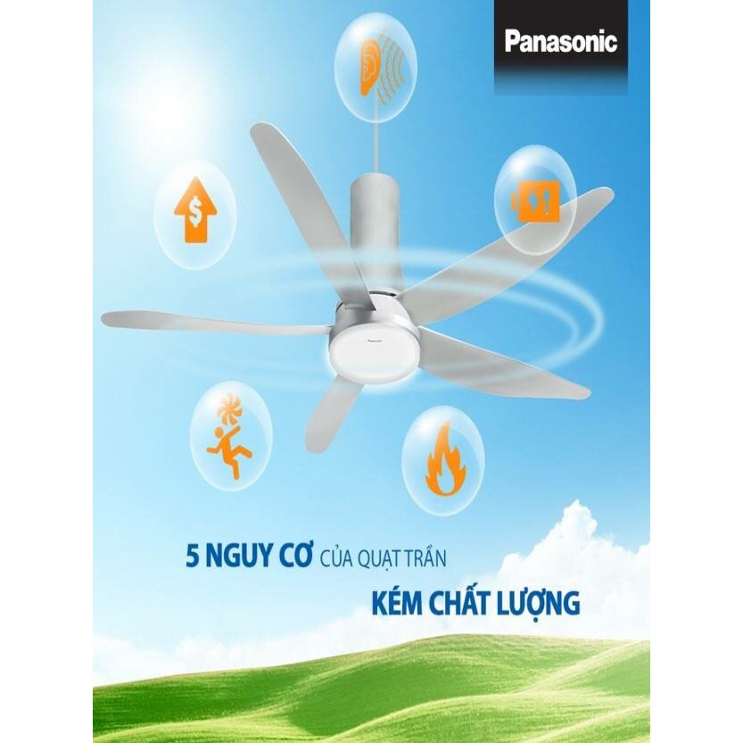 Quạt trần cao cấp 5 cánh Panasonic có đèn F-60UFN - có điều khiển - Bảo hành 12 tháng