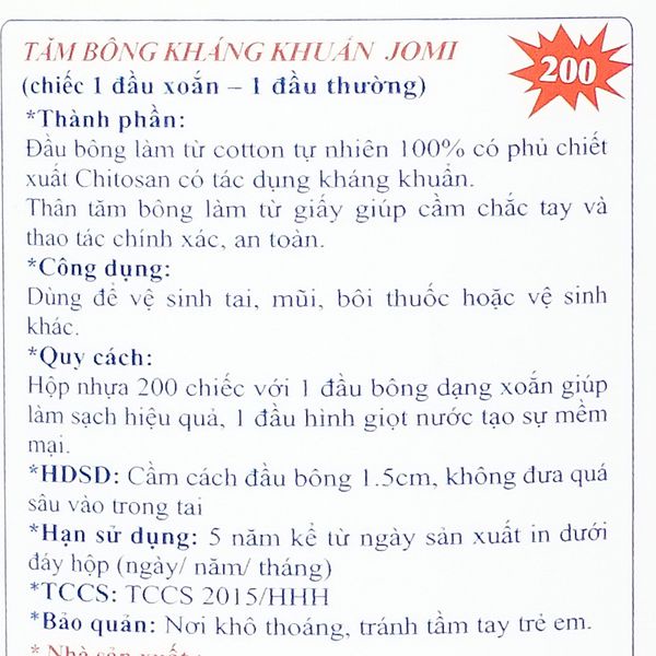 Tăm Bông Ráy Tai Cho Bé Jomi 2 đầu xoắn (160 que -  200 que)