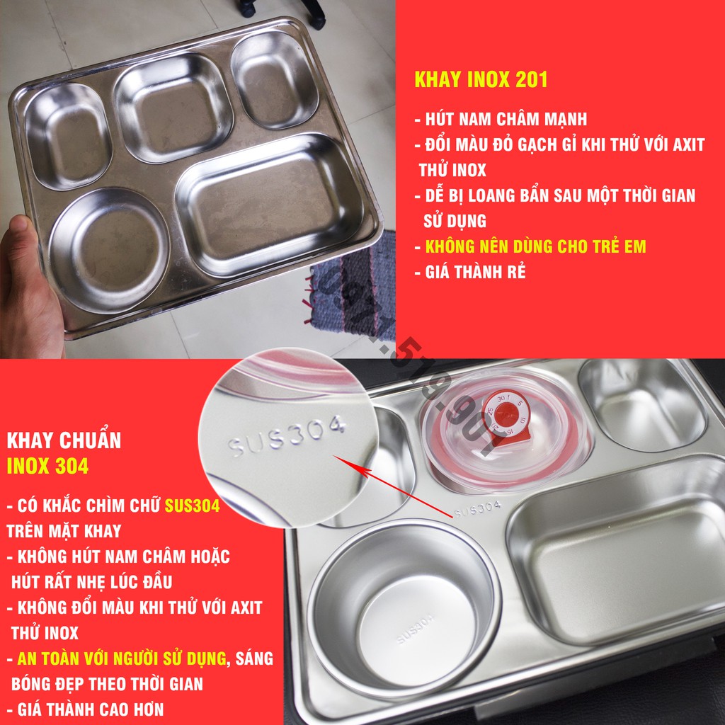 Khay cơm inox 5 ngăn sâu lòng hàn quốc giá rẻ (28 x 22 x 4cm) | BigBuy360 - bigbuy360.vn
