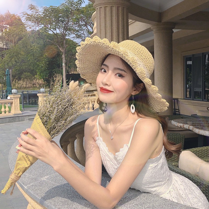 Mũ cói đi biển nữ vành rộng chống nắng, nón cói nơ xinh cho bé thời trang Hàn Quốc rẻ đẹp