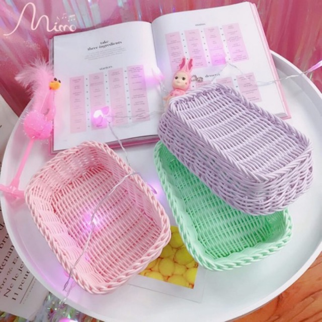 Giỏ Đựng Đồ Đa Năng, Rổ Nhựa Giả Mây Màu Pastel Đựng Đồ Nhỏ Xinh, Phụ Kiện Chụp Ảnh Trang Trí decor size 20*13cm