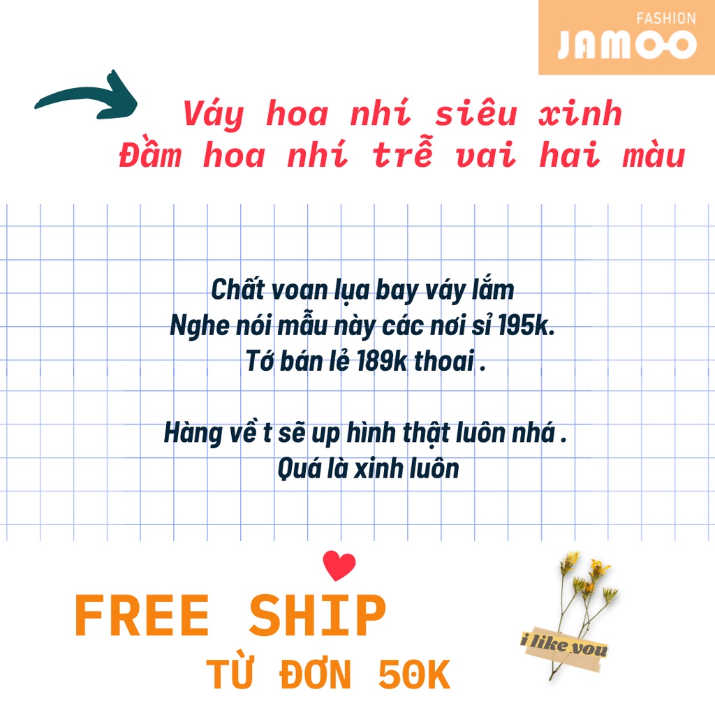 Váy hoa nhí siêu xinh _ Đầm hoa nhí trễ vai hai màu JAMOO (hình shop tự chụp/sẵn)