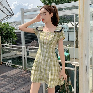 Đầm xòe chữ A phối họa tiết ca rô trẻ trung thanh lịch dành cho nữ