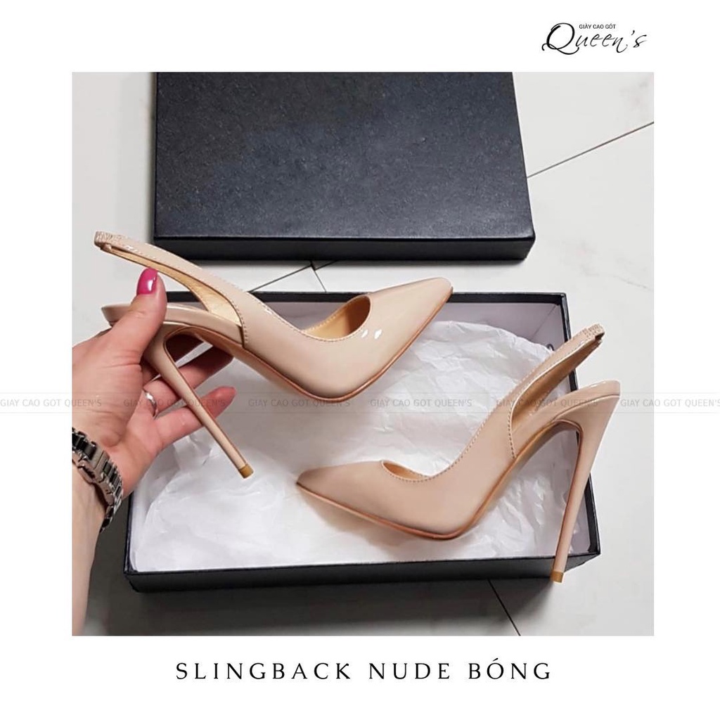 Giày Cao Gót Nữ Mũi Nhọn Singblack Nude Bóng Cao Cấp QUEENS STORE xinh thanh mảnh tôn dáng cao 8-10-11P