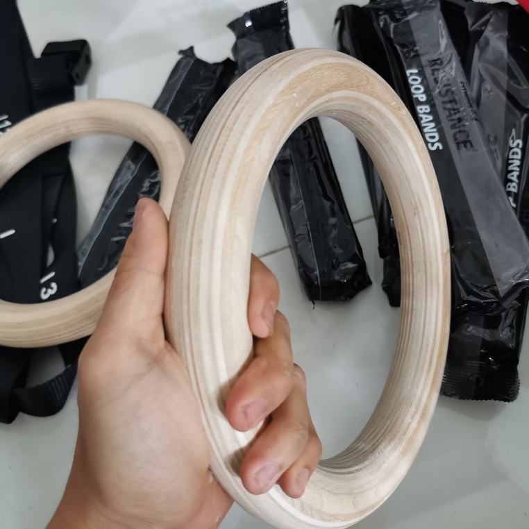 Combo Rings gỗ Bạch Dương 32mm &amp; Dụng cụ hít đất Parallettes 34cm