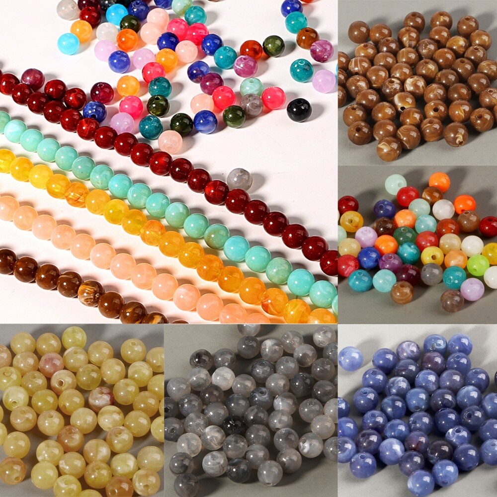 Chuỗi hạt xỏ bằng nhựa acrylic 6/ 8/ 10mm dùng làm trang sức/ đồ thủ công tùy chọn màu sắc