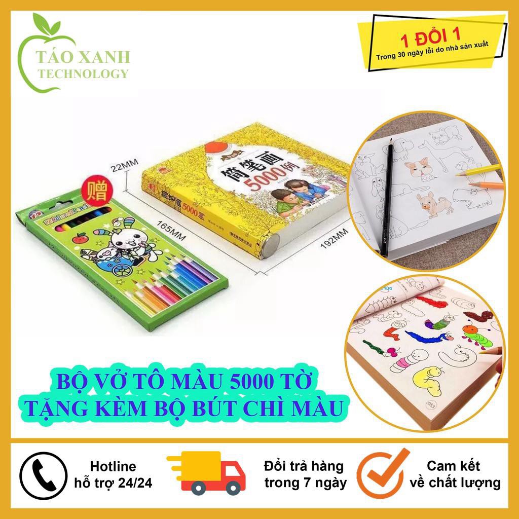 Bộ Vở Tập Tô Màu 5000 Hình Dành Cho Bé, Tặng Kèm Bộ Chì Màu 12 Cây, Món Quà Ý Nghĩa Mẹ Dành Cho Bé