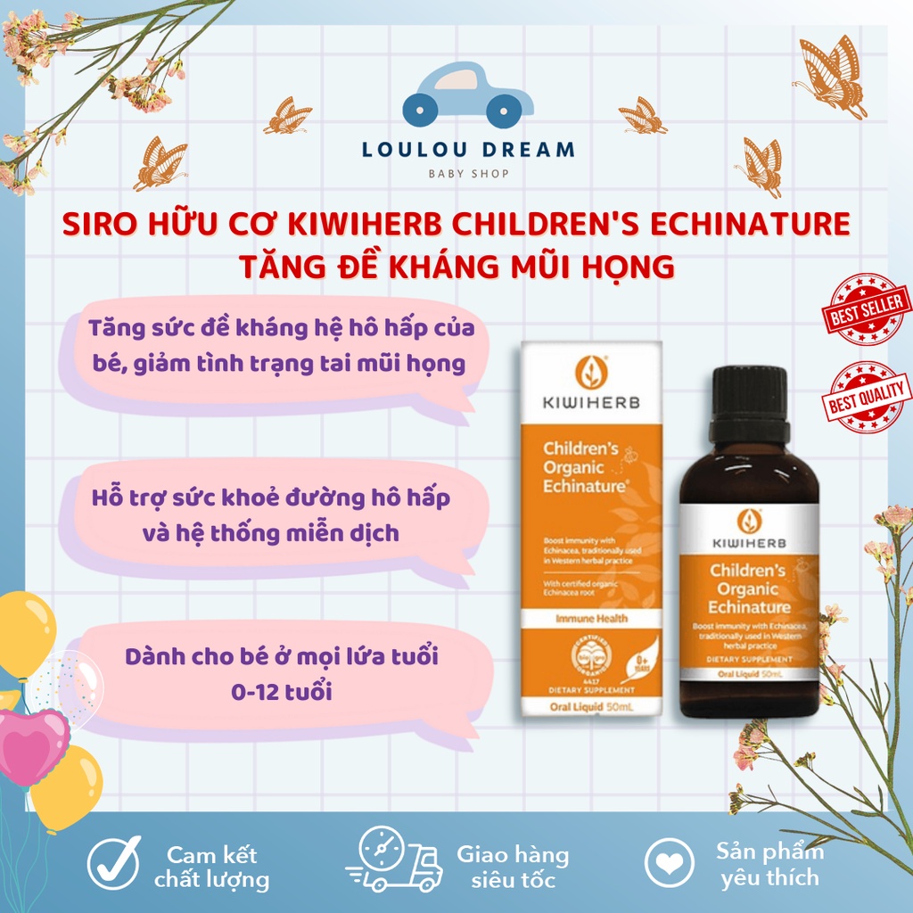 Siro tăng đề kháng hữu cơ Kiwiherb cho bé từ 0-12 tuổi - Kiwiherb Organic Echinature / Immune Drops New Zealand
