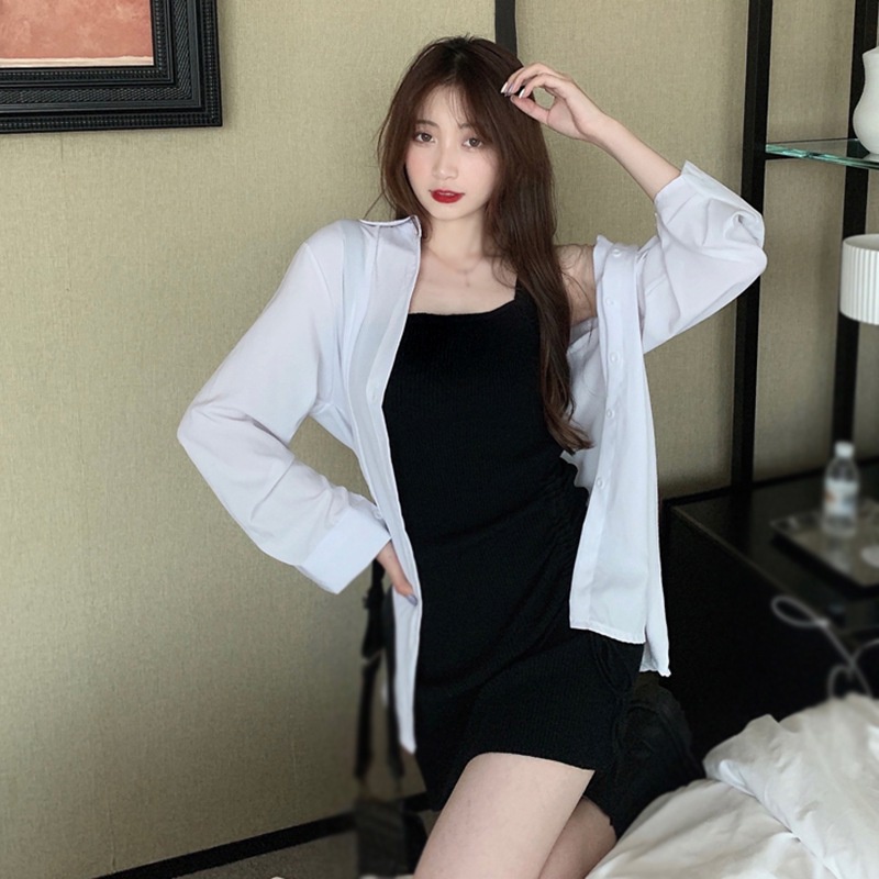 Đầm Cổ Vuông Dáng Ôm Màu Sắc Trơn Phối Dây Rút Thời Trang Mùa Hè Hàn Quốc Xinh Xắn