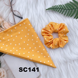 Set khăn bandana và cột Scrunchies chấm bi siêu xinh xắn
