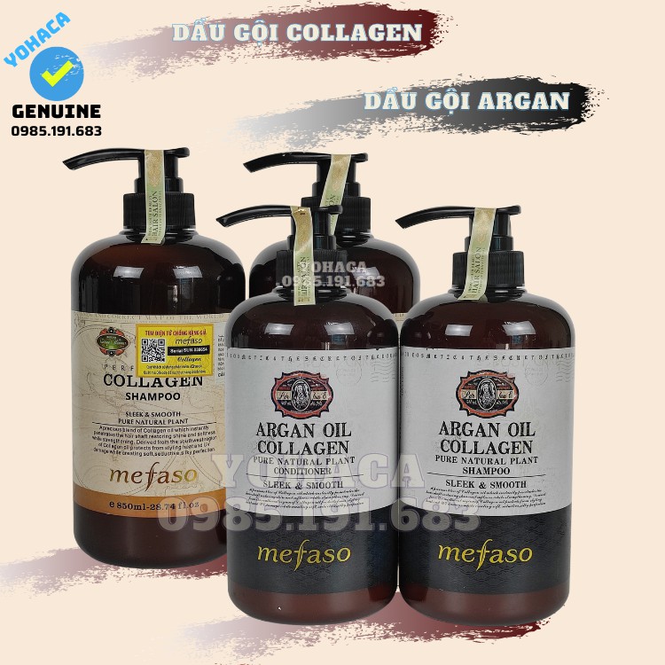 [Nhập PHUCMF-40K] Bộ Dầu Gội Dầu Xả Mefaso Collagen- Argan oil phục hồi hư tổn 850ml