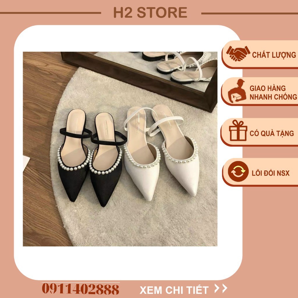 Giày Sục Nữ Mũi Nhọn H2STORE Quai Ngang ngoc Đế Bằng Cao Cấp Bền Đẹp  chẩn xịn.