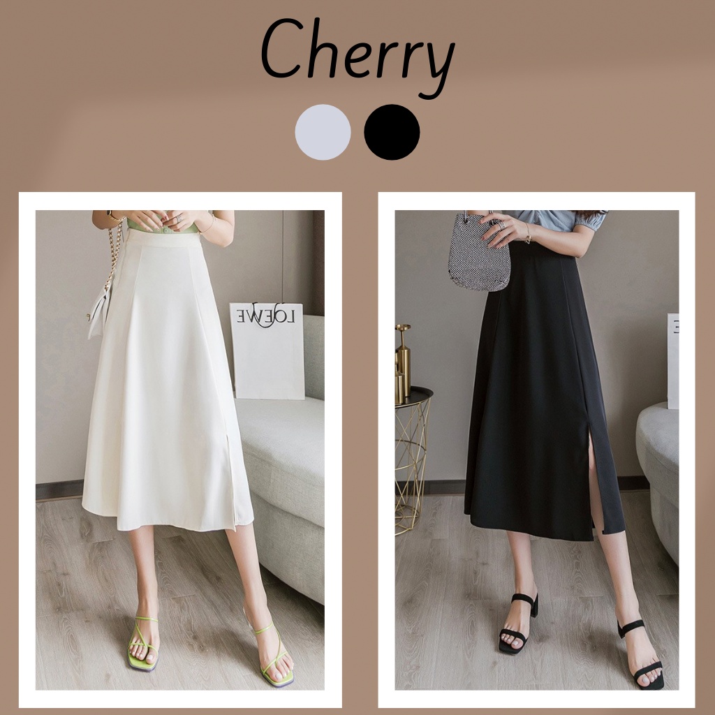 chân váy dài xẻ tà ulzzang phong cách Hàn QuốcCHERRY Váy nữ dài chữ A công sở dài sẻ tà V055