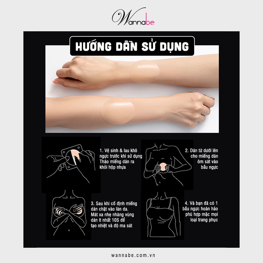 Miếng dán nhũ hoa WANNABE DTS02 dán ti silicon y tế không keo bám chặt người nhờ nhiệt tự thân, không keo không kích ứng
