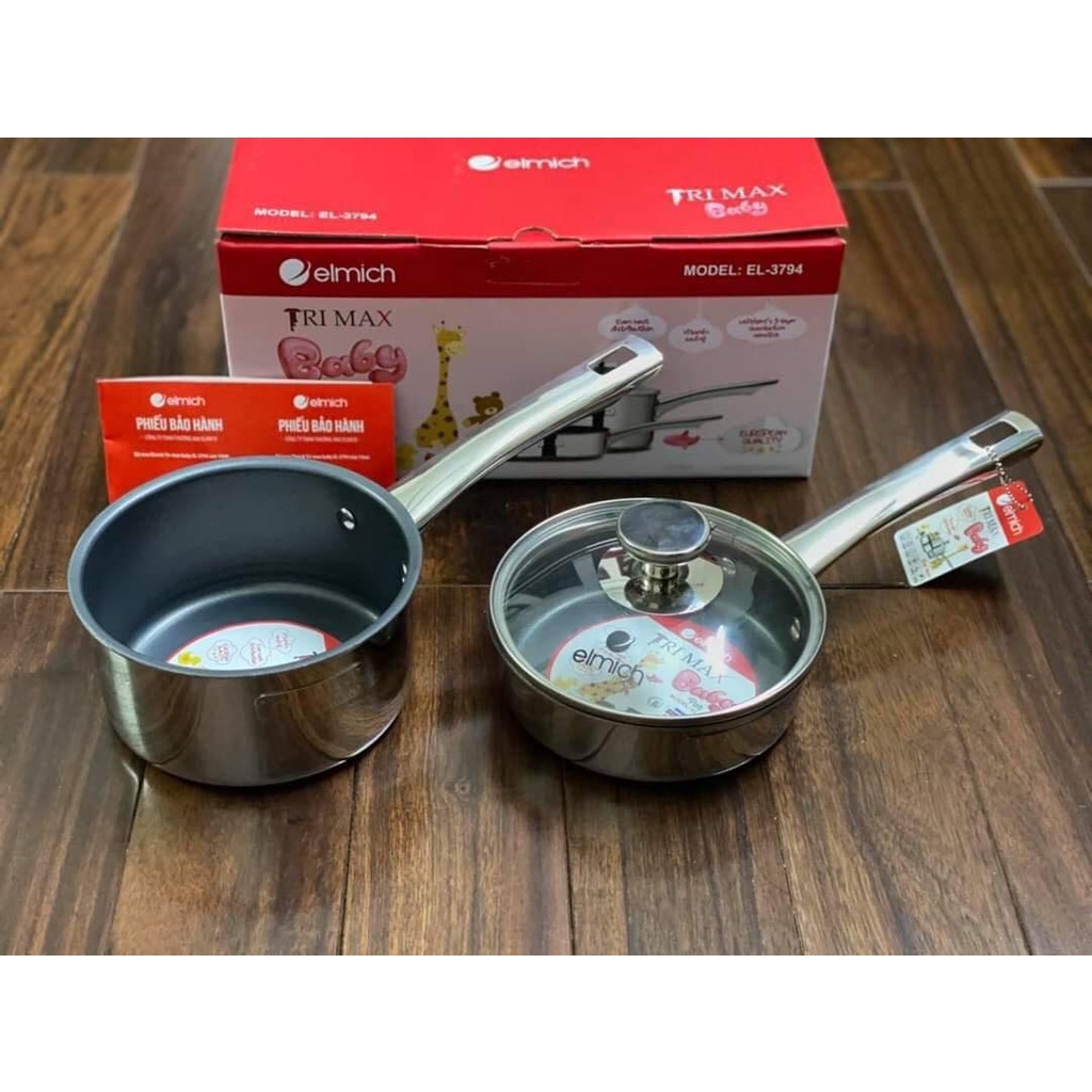 Bộ nồi quánh và chảo chống dính inox đáy liền Elmich Trimax Baby EL-3794  - Hàng chính hãng