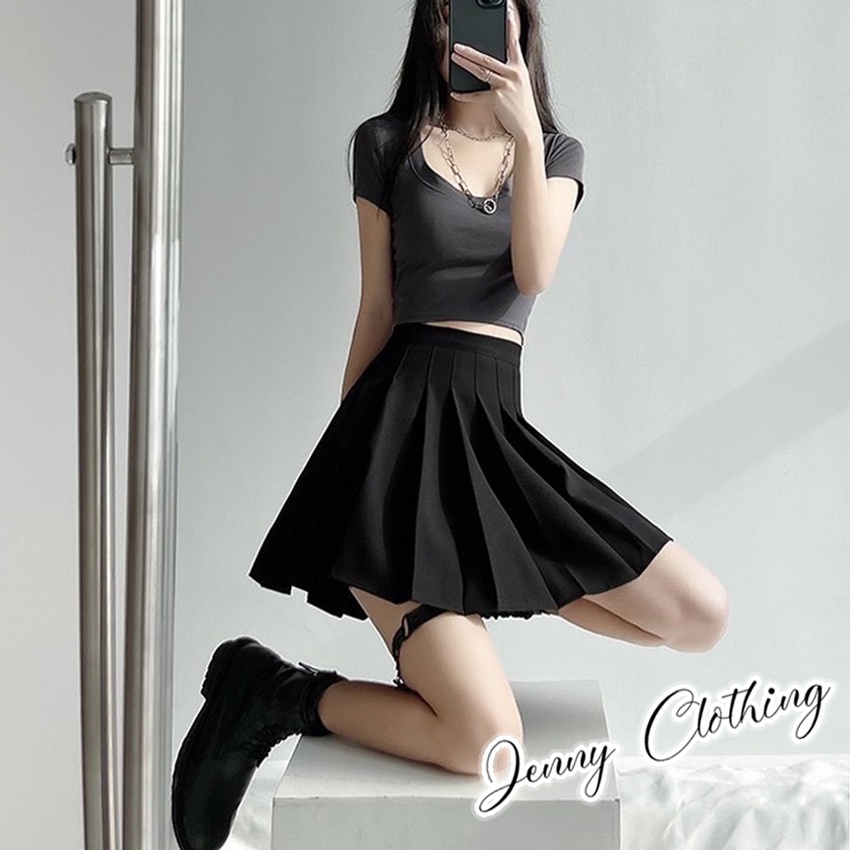 Chân váy tennis xếp ly ngắn chân váy xoè kiểu dáng thể thao có lót trong vải tuyết mưa cạp lưng cao màu đen nâu trắng | BigBuy360 - bigbuy360.vn