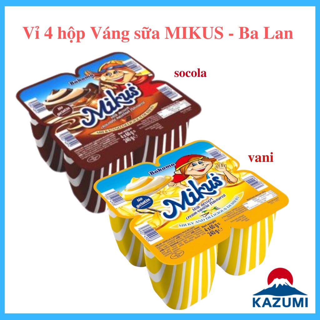 Vỉ 4 Hũ Váng Sữa Mikus Ba Lan Vani - Socola 60g [DATE T7/2022]