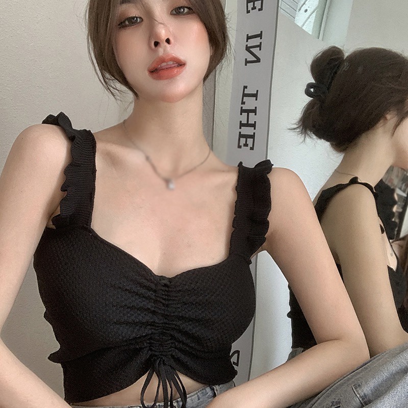 Áo Croptop Sát Nách Màu Sắc Trơn Phong Cách Hàn Quốc Quyến Rũ Dành Cho Nữ