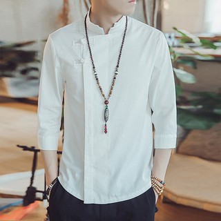 Áo Đũi Nam Giấu Khuy Tay Lỡ Cổ Tàu