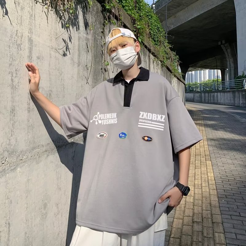 Áo Thun POLO Tay Ngắn Dáng Rộng In Chữ Phong Cách hip hop Đường Phố Hàn Quốc Thời Trang Cho Nam Và Nữ