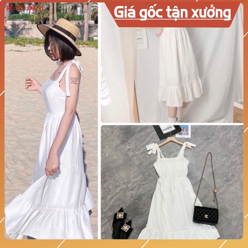 [Rẻ Đẹp] Váy Trắng Nữ Dây Nơ Đuôi Cá 🦋FREESHIP🦋 Đầm Nữ Chất Đuôi Eo Chun Dáng Dài cho bạn thêm trẻ trung