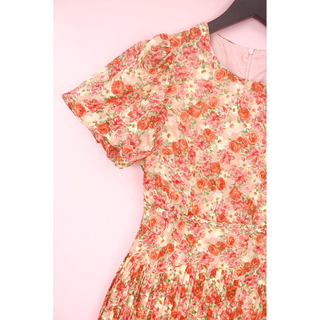 Đầm Hoa Thiết Kế Luperi LFV3293 Phối Chân váy xếp ly thanh lịch, nhẹ nhàng