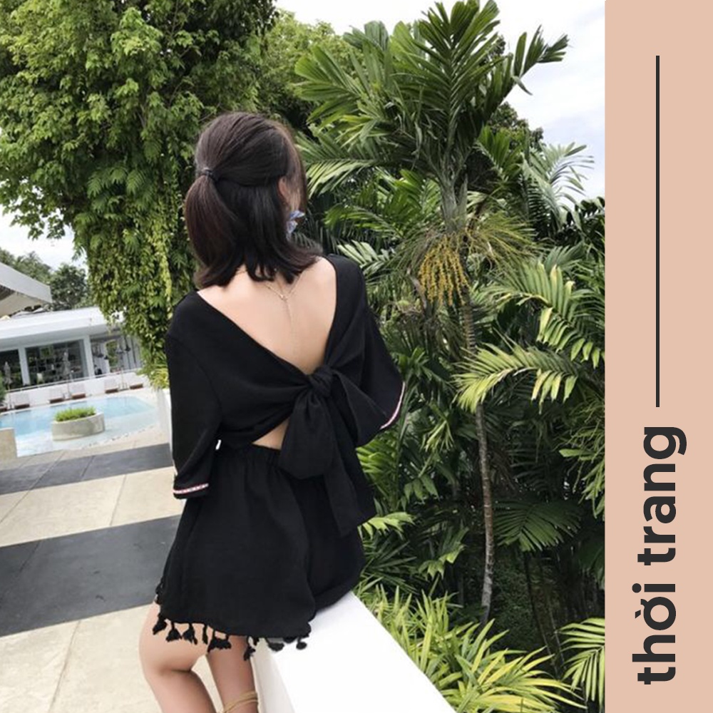 Jumpsuit Hè Buộc Nơ Sau lưng Cổ V/ Bộ Liền Cộc Tay Thời Trang Đi Biển S00129 | BigBuy360 - bigbuy360.vn