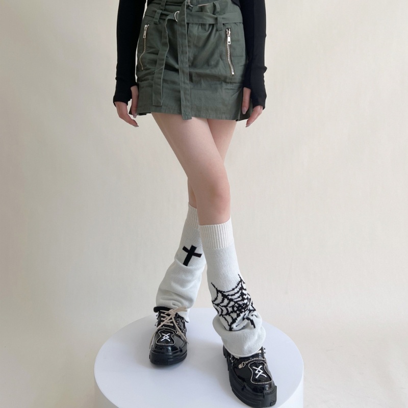 Xiangbao Vớ Dệt Kim Dài Rộng Giữ Ấm Chân Mùa Thu In Họa Tiết Chéo Web Harajuku Cho Nữ