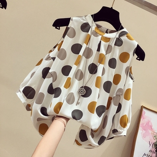 Áo Sơ Mi chiffon Mỏng Dáng Rộng Hở Vai Họa Tiết Chấm Bi Trắng / Đen Phong Cách Hàn Quốc Cho Nữ Cỡ m-3xl plus