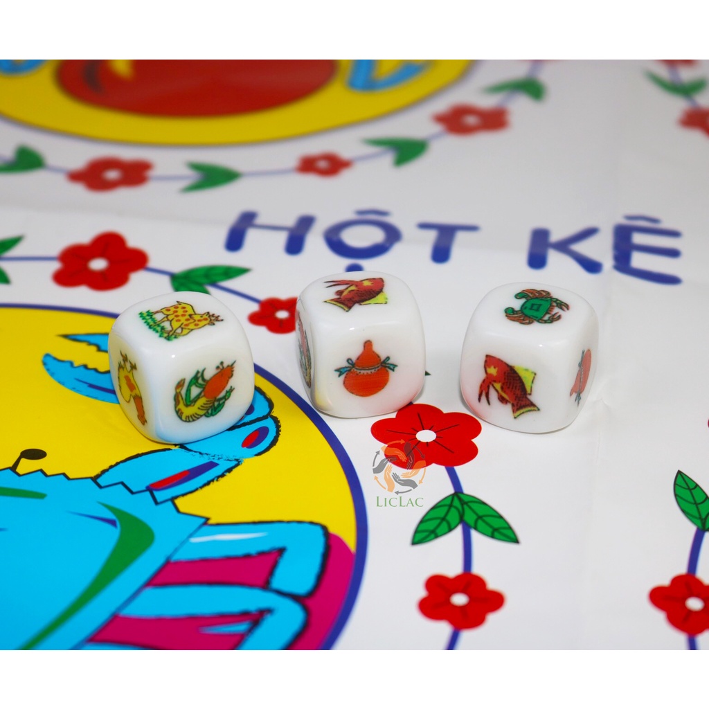 Bộ Bầu Cua Tôm Cá  hàng Việt Nam gồm bàn giấy và 3 xúc xắc, Đồ chơi dân gian Boardgame - LICLAC