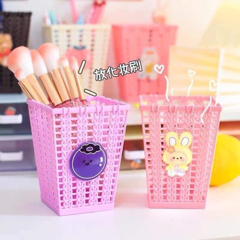Ống cắm bút nhựa giả mây siêu cute + kèm sticker